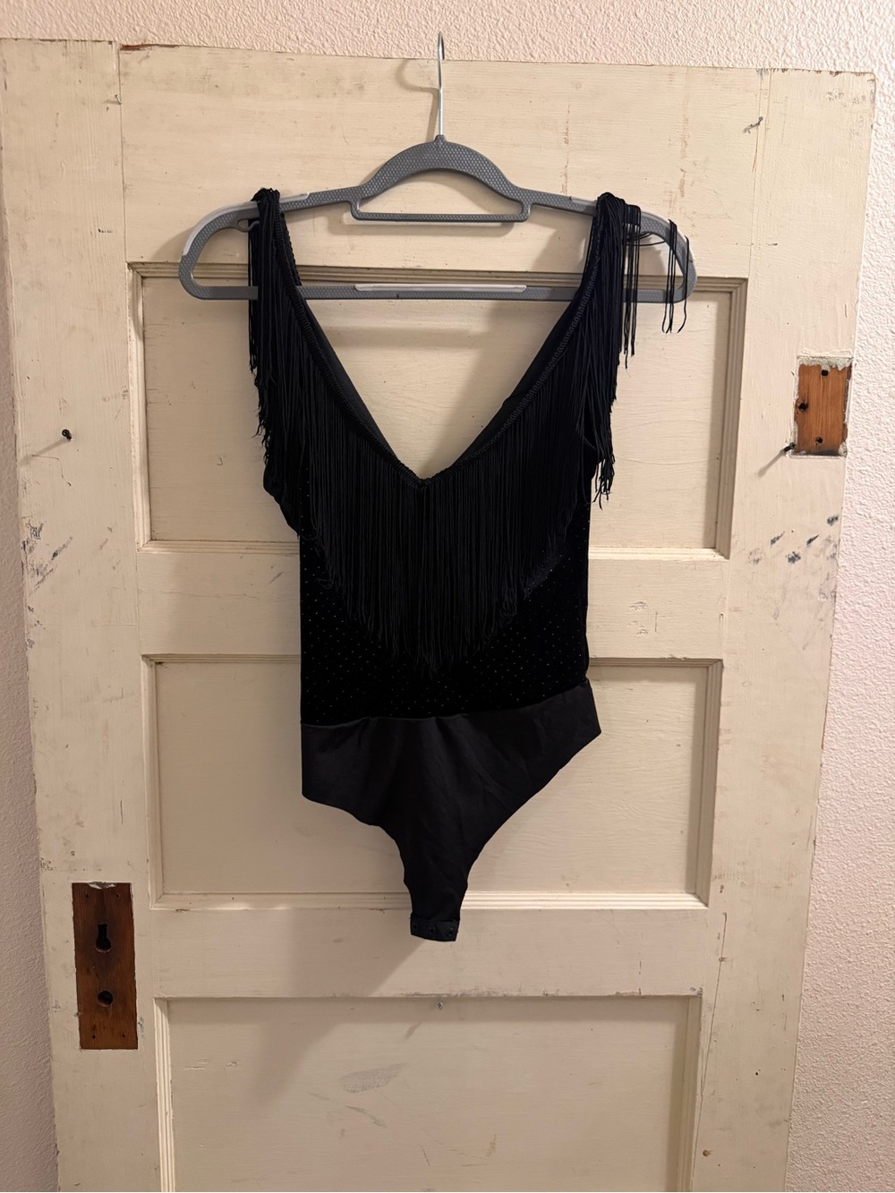 Zara Black Velvet Fringe Bodysuit XS Rhinestone Western Festival Going Out